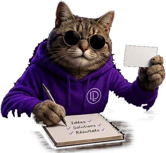 La mascotte Libradev, carnet en main, prenant des notes.